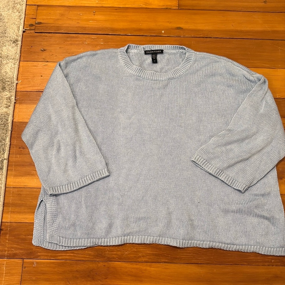 NEW Eileen Fisher 3/4 Sleeve Cotton-Silk Sweater Morning Glory Size Small